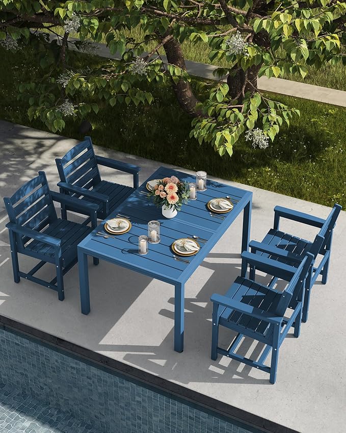 SERWALL Outdoor Expandable Dining Table 60" - 83", Patio Dining Table for 4-10 People, All Weather HDPE and Aluminum Outdoor Furniture for Backyard, Garden, Blue