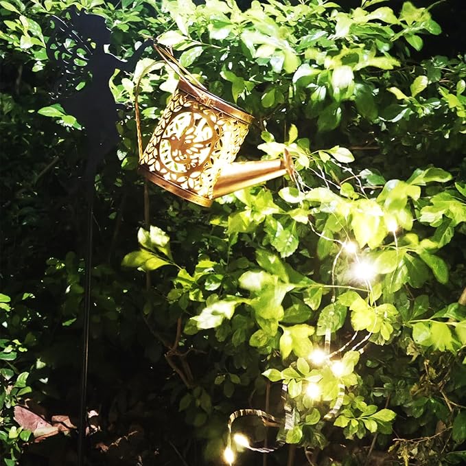 Solar Watering Can Lights, Outdoor Garden Decor,LED Waterproof String Light,Metal Vintage Fairy Tale Lamps Outside,Solar Lantern with Shepherd Hook for Lawn Yard Path (Hummingbird)