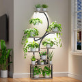 Plant Stand Indoor with Grow Lights - 62" Tall Plant Shelf, Lighted Corner Plant Stands for Indoor Growing, 8 Tiered Large Flower Holder, S-Shaped Decorative Rack for Living Room, Patent Design, Grey