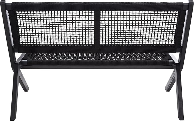 SAFAVIEH Outdoor Collection Kobina Black Acacia Wood/Black Rope Foldable Bench