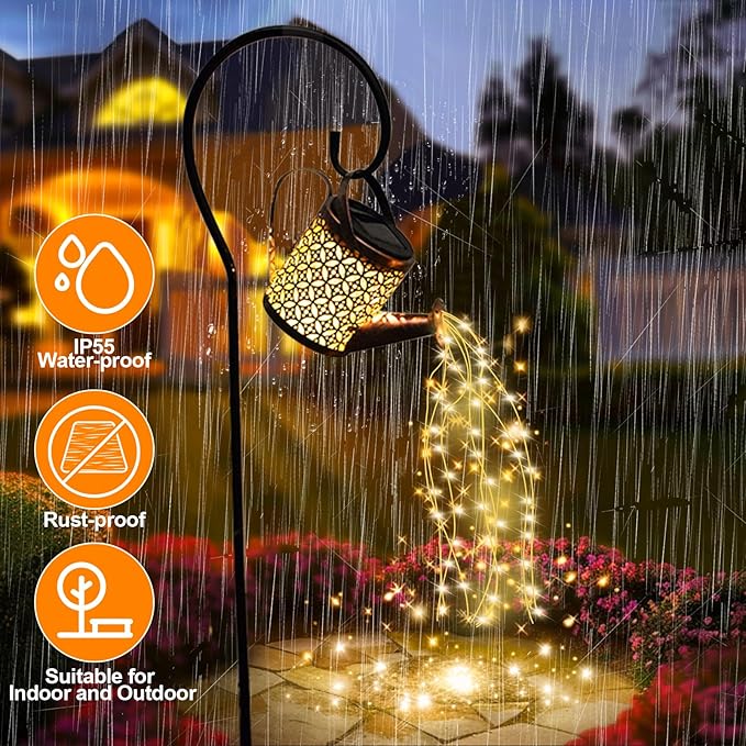 ZKLiLi Christmas Solar Watering Can with Cascading Lights Garden Decorative, Waterfall Outdoor Waterproof, Hanging Solar Lantern, Yard Decor,Gifts for Mom Grandma Women Birthday
