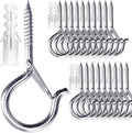 PlusRoc 20 Pack Ceiling Hooks for Hanging Plants Outdoor String Lights Heavy Duty, 2.2 Inch Eye Hook Screw in Cup Hooks Q-Hanger for Patio Lights, Wall Wood Fence Deck Mount(Stainless Steel, Silver)