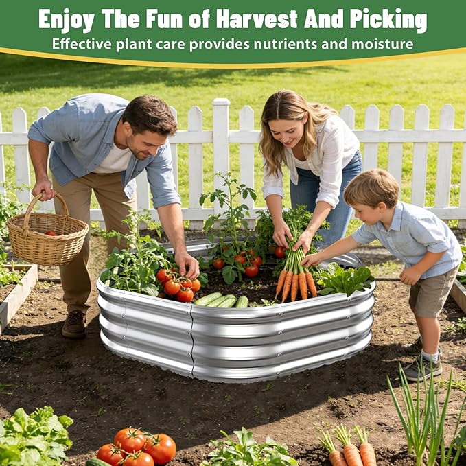 Hexagon Raised Garden Bed, 48 Inch Diagonal & 12 Inch Tall, Galvanized Steel Planter Box with Wave-Shaped Metal Panels for Outdoor Flower,Tree,Herb & Vegetable Garden (Silver, 4FT X 1FT)