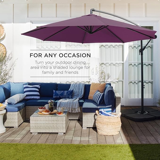 Best Choice Products 10ft Offset Cantilever Hanging Market Patio Umbrella, 8 Sturdy Ribs, Easy Adjustment - Amethyst Purple