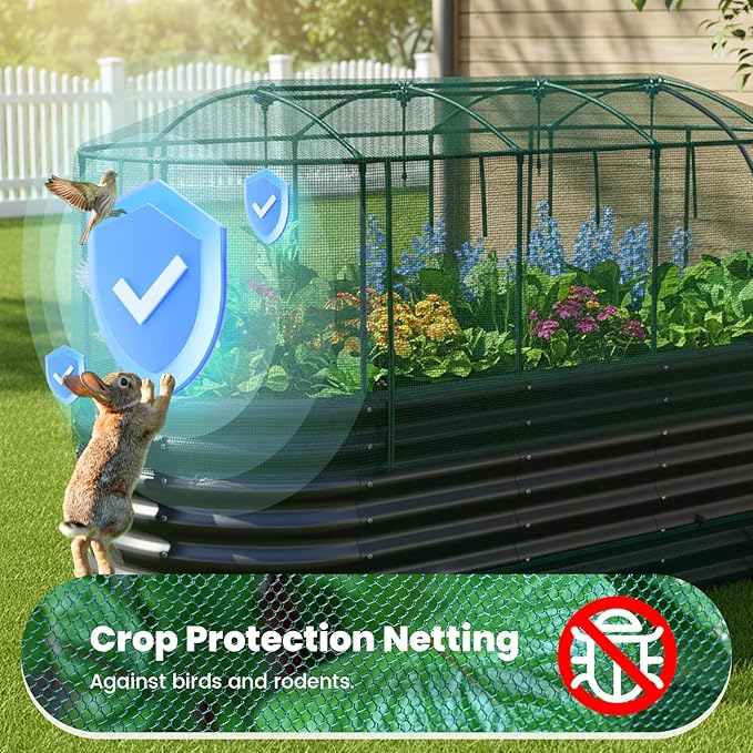 Quictent Galvanized Raised Garden Bed Kit with Self Watering System and Mesh Cover, Large Oval Metal Outdoor Planter Garden Boxes for Vegetables Herbs Flowers, 8x3x2Ft