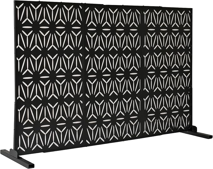 Oakland Living 6 ft. X 4 ft. Black Freestanding Metal Privacy Screen Room Divider