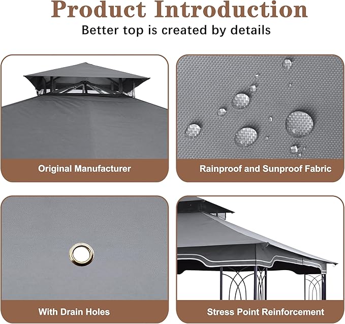 SCOCANOPY Replacement Gazebo Canopy for 10 x 12 Regency II Patio Gazebo Model L-GZ798PST,A101004104,A101004105,(Grey)