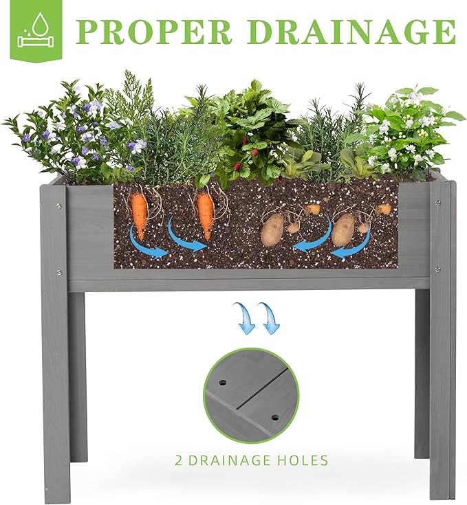 SoliWood Raised Garden Bed with Legs, 40x20x31'', Outdoor Wood Elevated Planter Box, Thick Legs, w/Liner