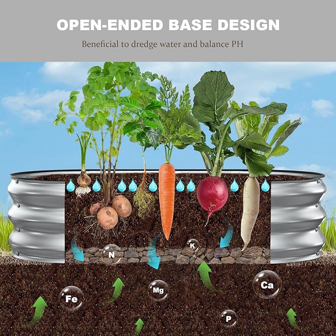 2 Pack 4x2x1FT Galvanized Raised Garden Beds,Raised Garden Bed with Safety Edging and Gloves,Oval Metal Planter Box for Gardening Vegetables Flowers Herb-Silver