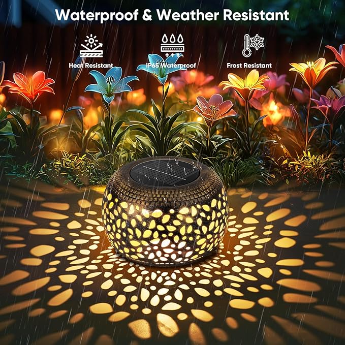 Solar Lantern Outdoor Patio Decor: 4 Pack Solar Lanterns Outdoor Waterproof, Hollow Out Retro Metal Solar Lights, Yard Porch Garden Balcony Indoor Desk Bedroom Tabletop Decorations, 2 Lighting Colors