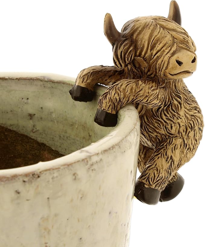The Bridge Collection Highland Cow Pot Hanger - 4" Country Cow Flower Pot Climber - Farm Animal Plant Pot Hugger for Garden Decor