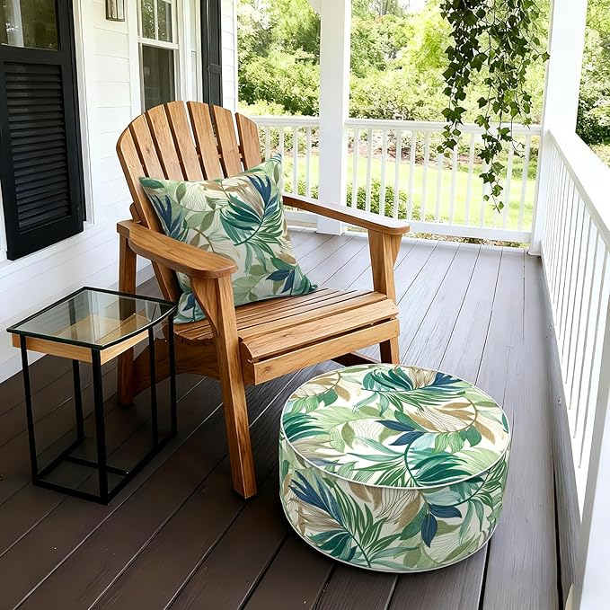 LVTXIII Inflatable Stool Ottoman Footrest with Handle, Decorative Fade-Resistant Foot Stool, Indoor or Outdoor Pouf for Home Garden and Camping Use, D21 x W 21 x H9, Lush Leaf Green