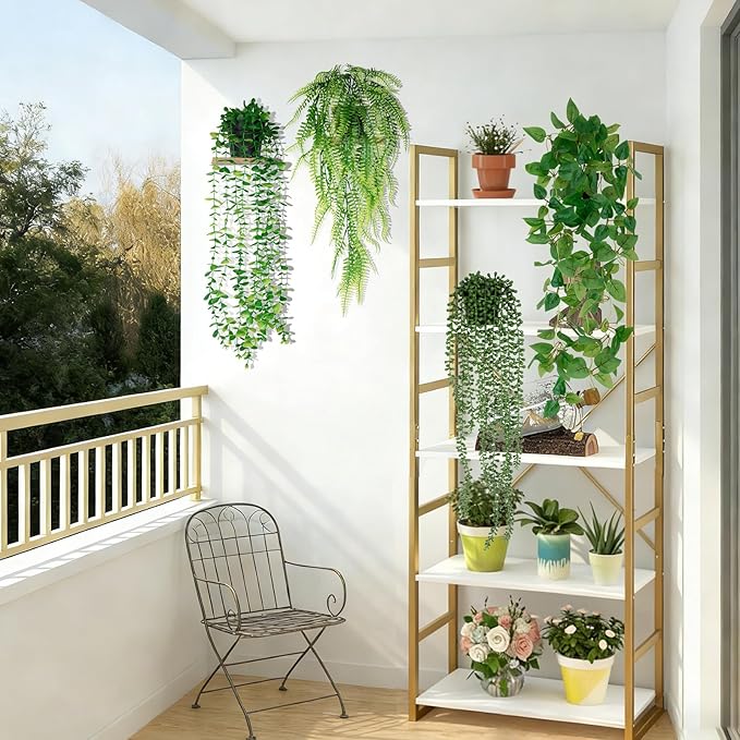 4 Pack Artificial Plants Wall Hanging Fake Plants Indoor for Shelf Boho Faux Eucalyptus Ivy Vine House Plants for Living Room Wall Backdrop Outdoor Decor