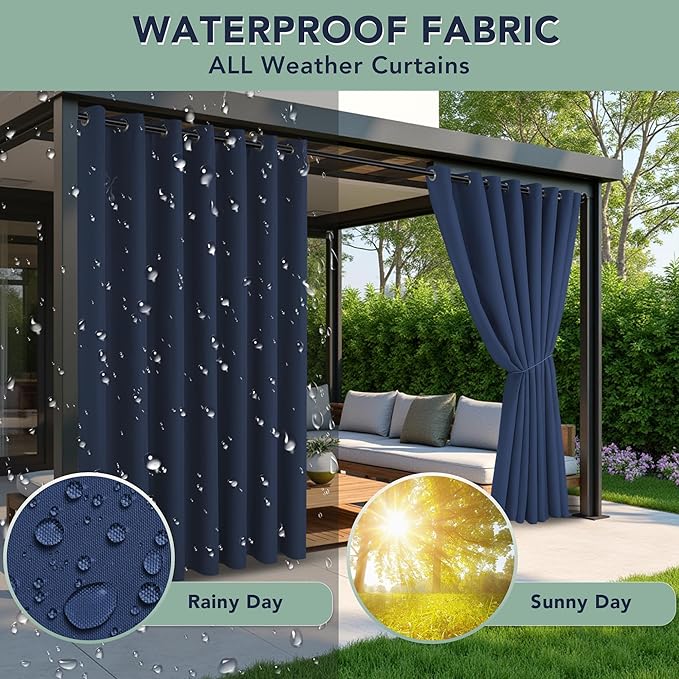 Outdoor Curtains for Patio Waterproof - 6 Panels Privacy Weatherproof Outside Curtains with Grommets for Pergola, Gazebo, Porch, Cabana, Balcony, 54 x 108 Inch, Navy