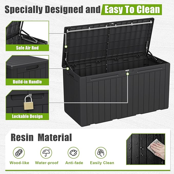 Flamaker Resin Deck Box 100 Gallon Large Lockable Outdoor Storage Box Waterproof for Patio Cushions, Tools, Pool Accessories (Black)