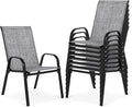 Outdoor Stackable Chairs Set of 8, Stacking Patio Chairs with Textilene Fabric, Outside Furniture for Garden Backyard Balconie Poolside Deck, Grey