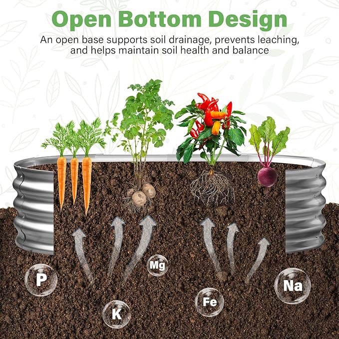TATAANTY Galvanized Raised Garden Bed for Outdoor: 4X2X1ft Durable Metal Vegetable Plant Container Kit - Oval Planter Box for Gardening Flower Trough