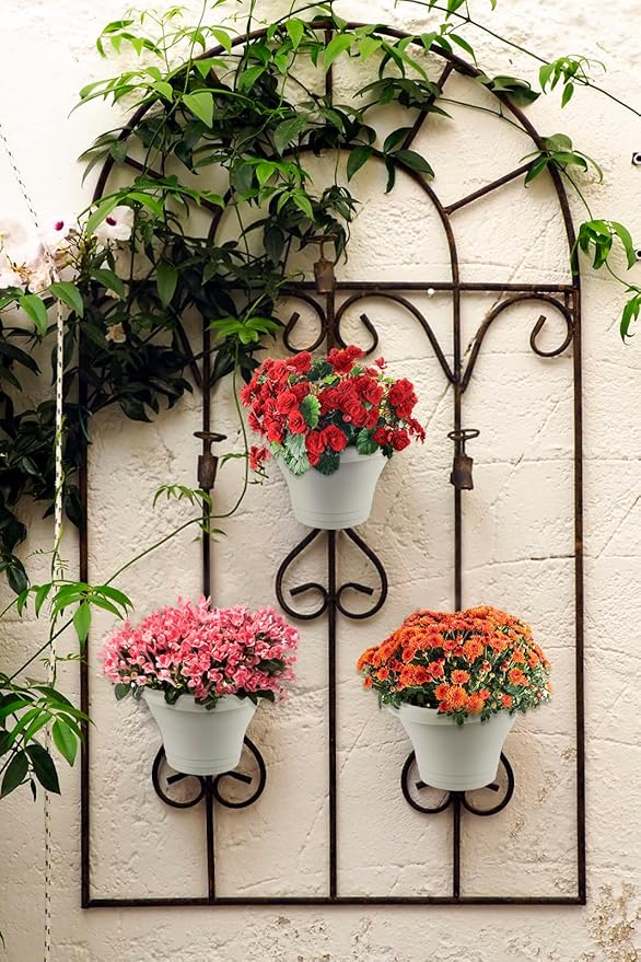 MADHOLLY 6Pcs Vertical Hanging Planters for Outdoor Plants - Wall Plant Holder for Indoor Decorations Garden Fence, Plastic Flower Pots with Drainage Grid and Hooks (White)