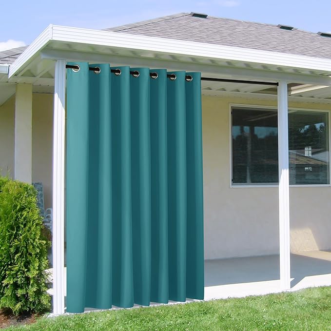 NICETOWN Outdoor Curtainch for Patio Waterproof 100 inch Wide, Thermal Insulated Rustproof Grommet UV Blocking Cabana Curtainch & Drape, Privacy Safe Shade for Gazebo, Peacock Teal, 1 PC, 95-Inch Long