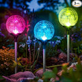 GIGALUMI Solar Garden Lights 3 Pack, Outdoor Solar Lights for Yard Decorative, Christmas Lights Outdoor Decorations Waterproof, Multi-Colored Changing Garden Globes Cracked Glass Ball with LED Lights