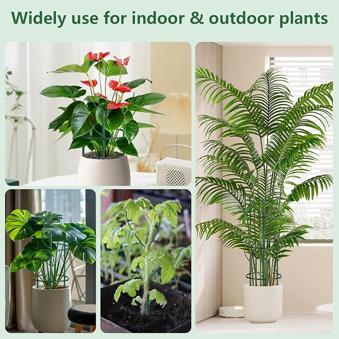12 Pack Plant Support Stake Half Round Plant Support for Indoor Plants, Stackable 3 Tier Garden Flower Support, Plant Rings for Tomato,Monstera, Peony, Hydrangea, Climbing Plants