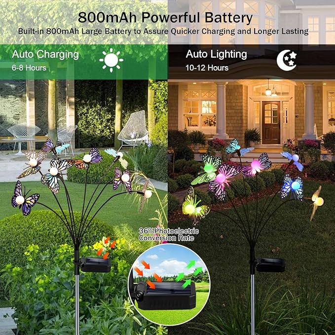 Solar Garden Butterfly Lights, 4 Pack 48 LED Solar Swaying Lights, 7 Color Changing Waterproof Firefly Light Outdoor Fairy Light for Garden Patio Yard Pathway Flower Bed Decoration