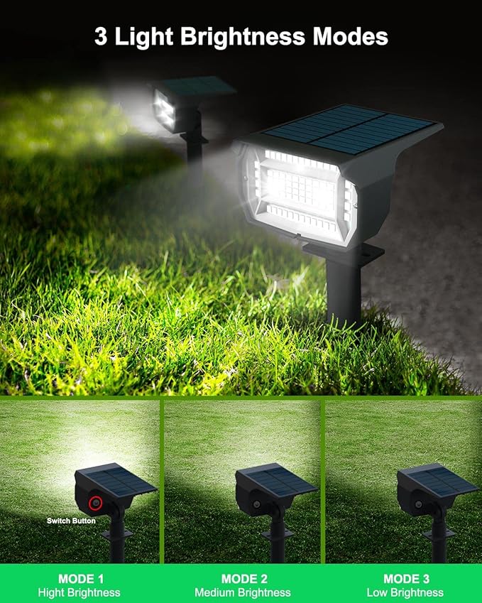 LOTMOS Solar Spot Lights Outdoor, 6 Pack/72 LED/3 Lighting Modes 2-in-1 Solar Landscape Lights, Auto On/Off IP67 Waterproof for Yard, Tree, Garden, House (Cool White)