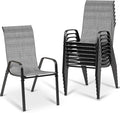 MAMIZO Patio Dining Chairs, Stackable All Weather Teslin Chair, Heavy Duty Outdoor Breathable Chairs Set, w/Armrests, Upgraded Chair FeetW/Strenthened Iron Spacers, 330 LBS (8, Grey)