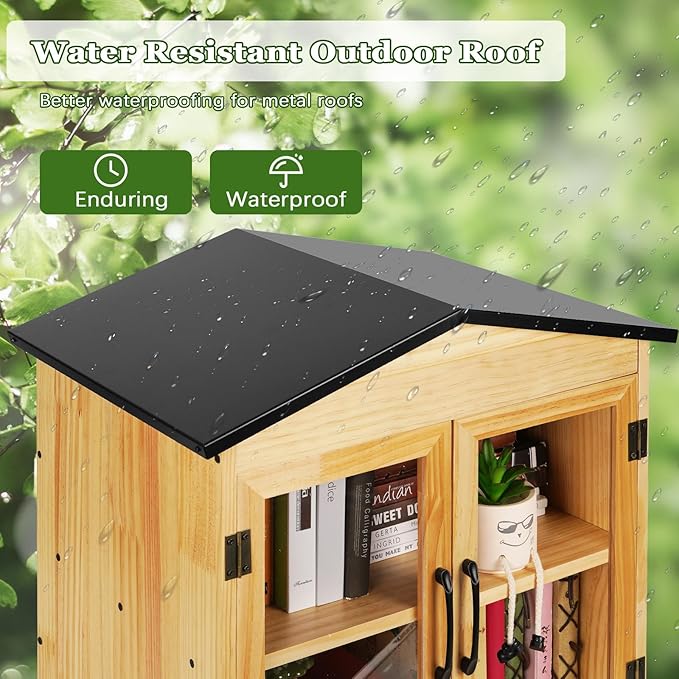 Outdoor Library Outdoor Book Box Storage Small Wooden Cabinet Little Literature Box for Neighborhoods Community and Schools Sharing Books, Flyers, Newspapers, Food and Art (D)