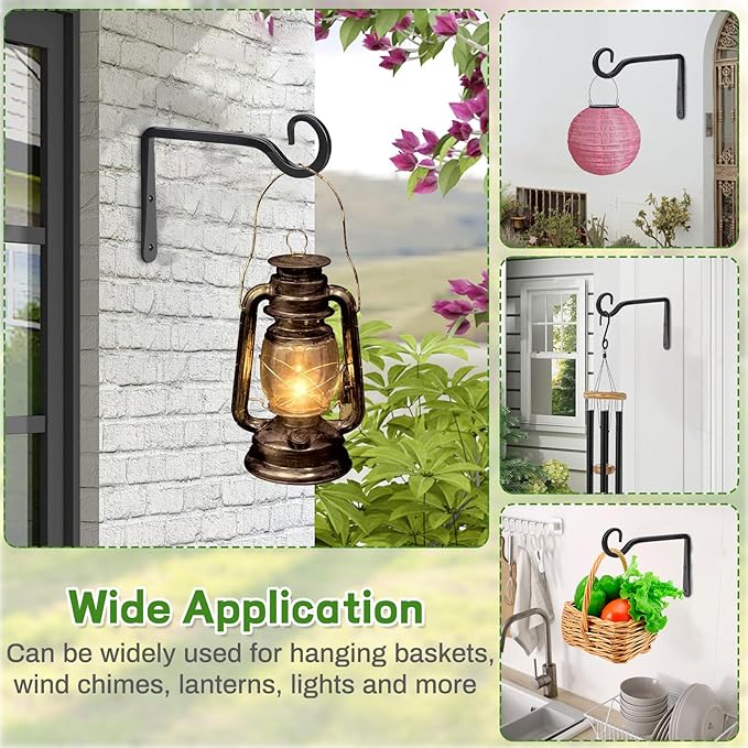 Plant Hangers Outdoor 2 Pack 10 Inch Metal Hanging Plant Bracket Metal Hanging Plant Hooks Indoor, Wall Hooks for Hanging Plants, Bird Feeder, Flower Basket, Wind Chimes Black (2PCS)