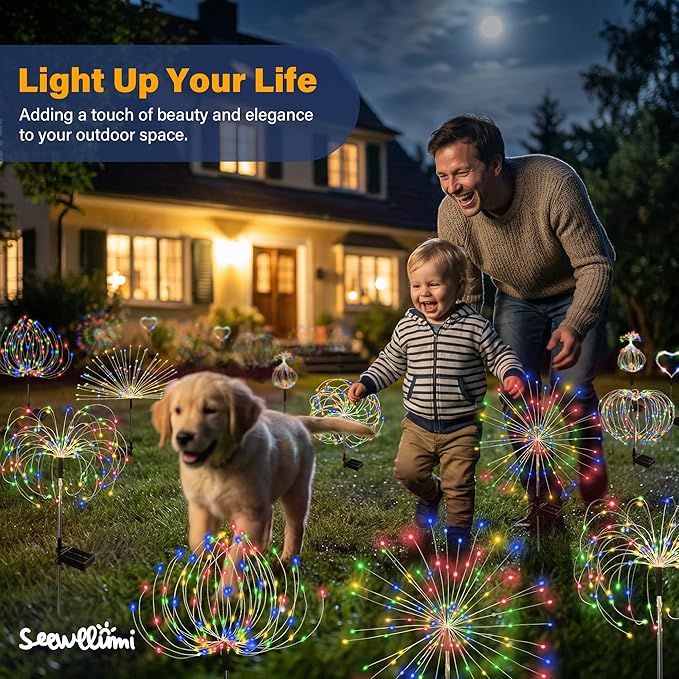 Solar Garden Lights Outdoor Decorative, 2pack 120 LED Firework Lights Waterproof，Solar Fairy Lights for Outside,Garden,Yard, Patio,Pathway,Flowerbed,Party(Multicolor)