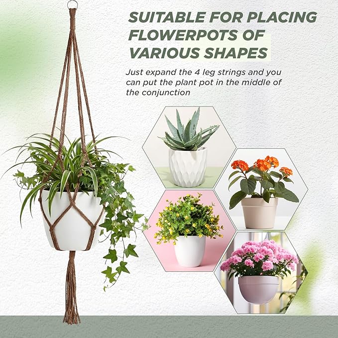 EBOOT 2 Pack 41 48 Inch Large Macrame Plant Hanger Rope to Hang Flower Pot Plant Holder for Indoor Outdoor Decorations, 4 Legs (Linen Color)
