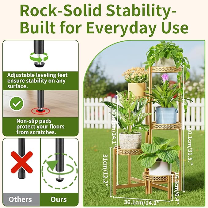 Tall Plant Stand Indoor Outdoor, Corner Metal Flower Pot Stands for Multiple Plants, 5 Tier Heavy Duty Plant Shelf for Patio Garden Balcony Living Room Bedroom - GoldWave