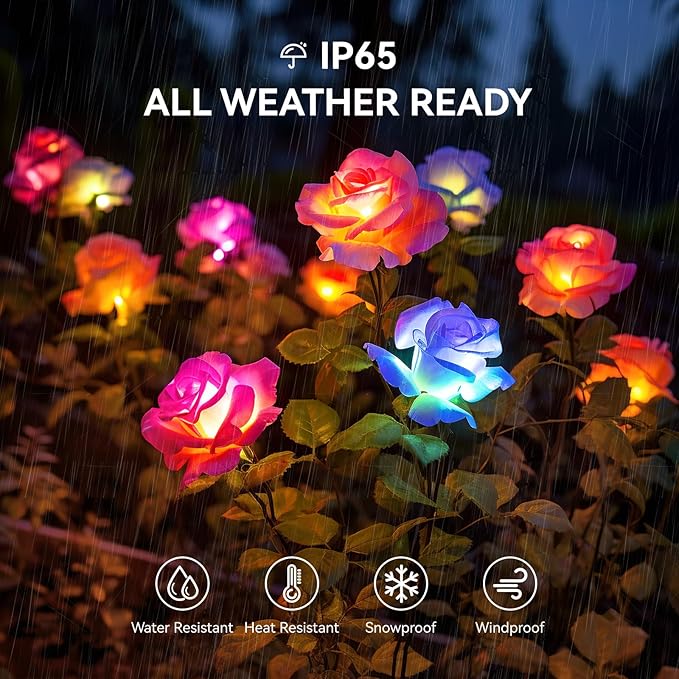 WdtPro Solar Lights Outdoor, 8 Pack Solar Garden Light with 40 Rose Flowers, 7 Color Changing Solar Powered Flowers Lights Waterproof for Outside Patio Yard Pathway Decor