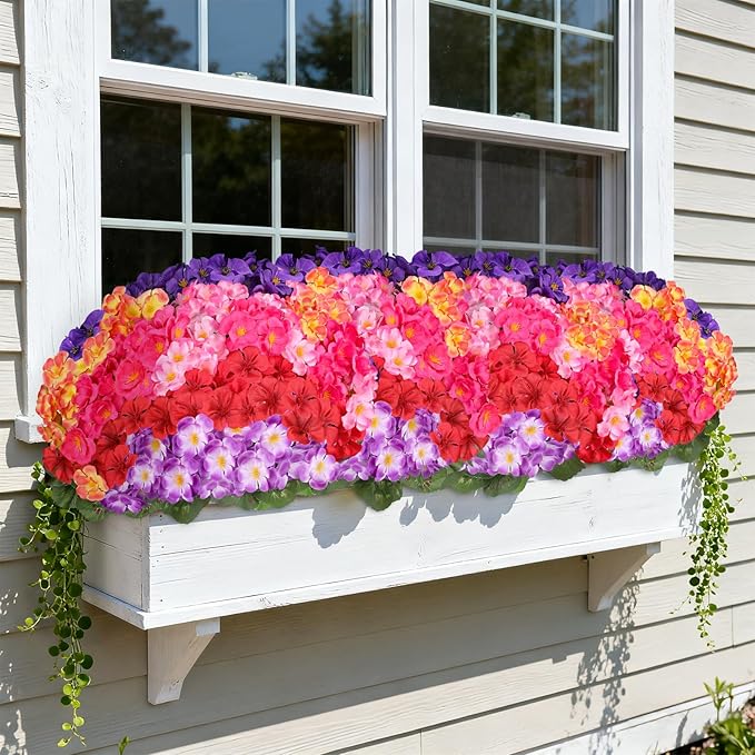 Artificial Geraniums Flowers for Outdoors, 6 Bundles Realistic Silk Fake Geranium, No Fade Faux Plants for Hanging Baskets, Window Boxes, Pots - Porch, Patio, Garden Decor(6 Color)