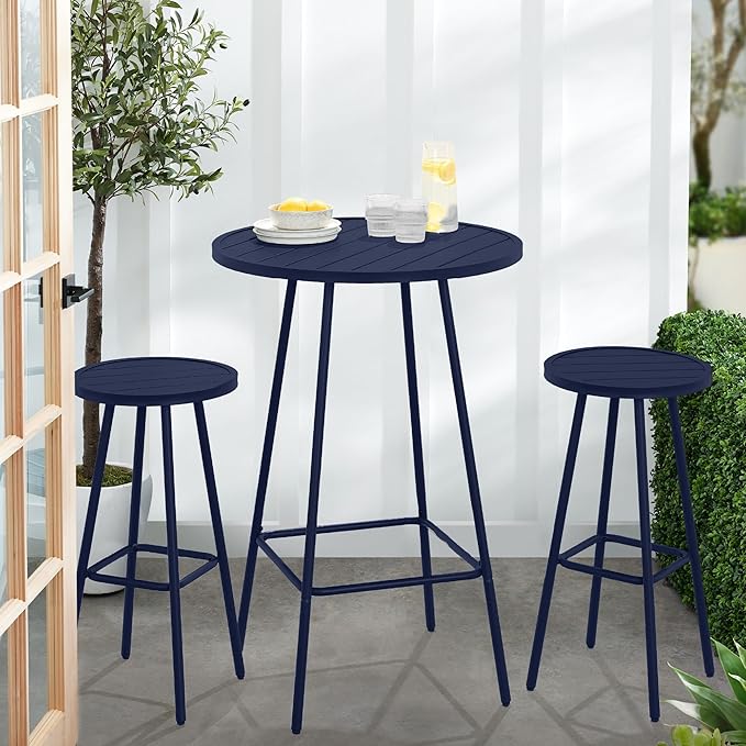 Best Choice Products 3-Piece Patio Dining Set, Bar Height, Outdoor Bistro Set, Outdoor Round Bar Table w/ 2 Bar Stools, Steel - Navy