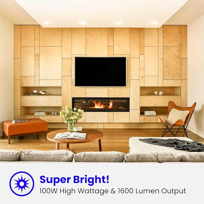 Feit Electric BR30 LED Light Bulbs, 100W Equivalent, Dimmable, E26 Standard Base, 80 CRI, 1400 Lumens, 2700K Soft White, 120V, 10 Years Lifetime, Damp Rated, 6 Pack, 100BR30DM82710KLED/6
