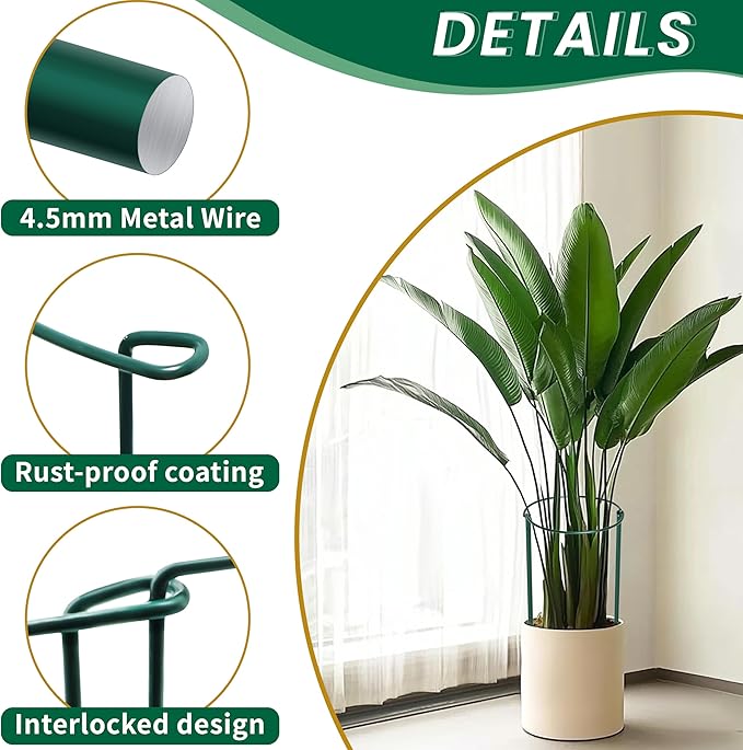 TCBWFY 10 Pack Plant Support Stakes for Peony,10"Widex24"High Heavy Duty 4.5mm Peony Cages and Support,Metal Peony Supports for Outdoor Indoor Plants,Plant Supports for Peony