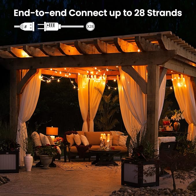 Brightown Outdoor String Lights, 50FT 25 G40 Bulbs Shatterproof Patio Lights, IP65 Waterproof Dimmable Hanging Connectable Globe LED Outdoor Lights for Backyard, Bistro, Porch, Deck, Balcony, White