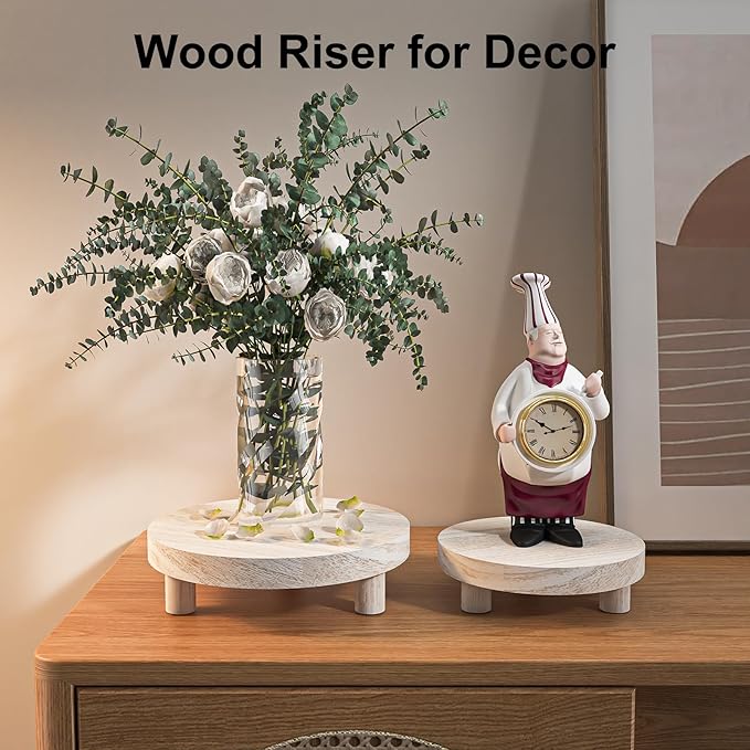 Wood Plant Stand Indoor Outdoor, 12/10/8/6" Round Wood Riser for Decor Wooden Stool Display Stand Flower Pot Holder Small Planter Tray Modern Potter Decorative for Desktop Counter Room
