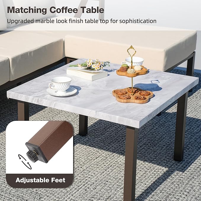Outdoor Furniture Set, Outdoor Patio Couch Sectional with Ottoman, 3 Pieces Outdoor Patio Sofa Set Deep Seating with 6" Thick Cushions, Upgrade Beige