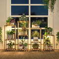 Bamworld Plant Stands with Grow Light Indoor 4 Sets Plant Shelves Outdoor Wooden Plant Holder for Multiple Plants Flower Stands Window Warm Light