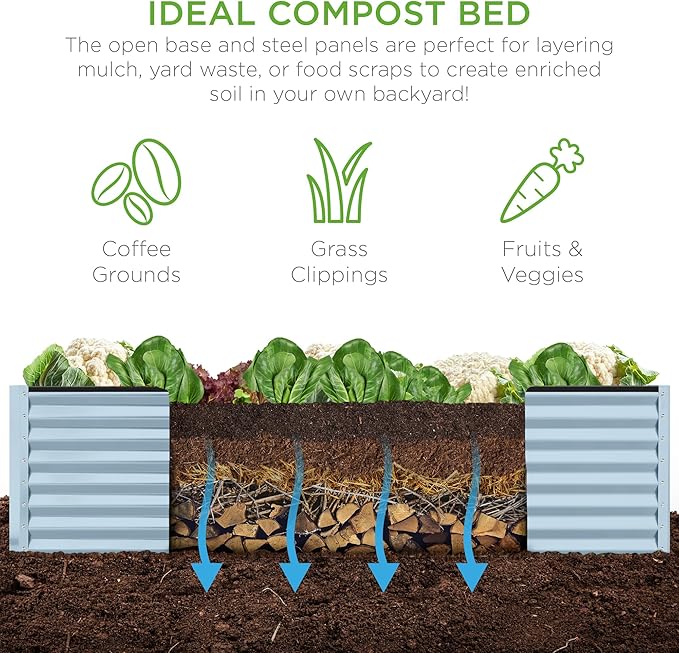 Best Choice Products 8x4x2ft Outdoor Metal Raised Garden Bed, Deep Root Planter Box for Vegetables, Herbs & Flowers, 478-Gallon Capacity, 100% Non Toxic Materials - Mist Blue