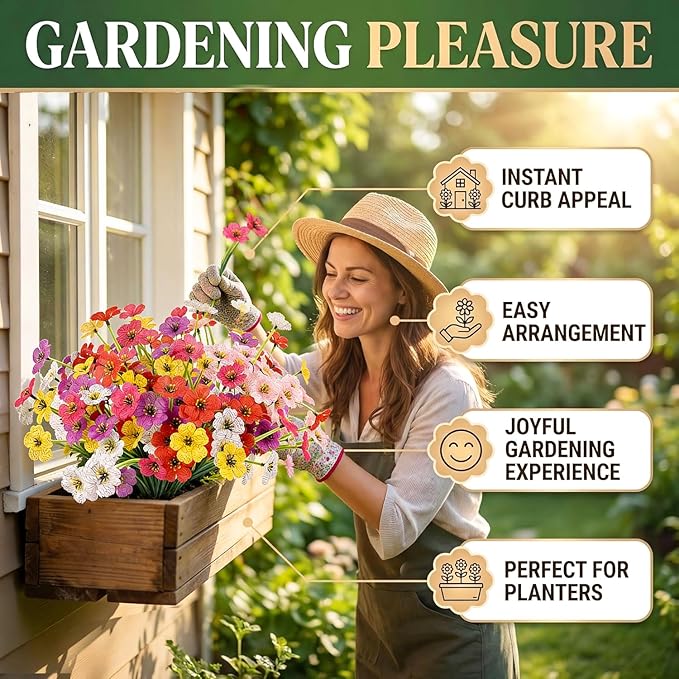 MACTING Artificial Spring Flowers for Outdoors 6 Bundles Fake Flowers UV Resistant Faux Plastic Plants No Fade for Planters Window Box Patio Porch Garden Yard Indoor Outside Decorations(Mix Color-1)