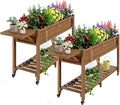 YEFU Raised Garden Bed with Legs: 57x18x30in Elevated Poly Planter with Wheels,Waterproof Mobile Raised Bed Garden, Elevated Planter Box Stand with Storage Shelf,for Herb,Carrot,Tomato (Teak,2pcs)