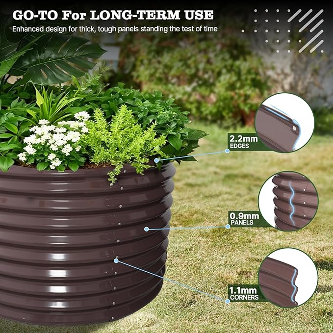 A ANLEOLIFE Set of 6, 30 Inch Extra Tall Galvanized Raised Garden Beds Kit, Large Oval & Round Metal Planters – Ideal for Backyard Vegetables Flowers Herbs, CaféBronze