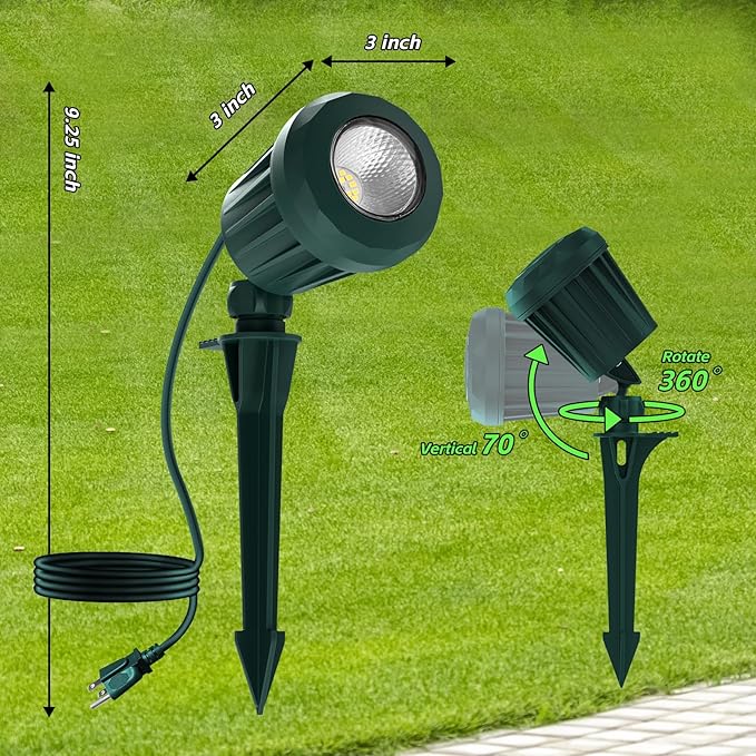 Spotlight Outdoor – 120V Plug-in, 2700K Warm White LED Landscape Spot Lights with RGB 3 Lenses for Yard, Garden, Lawn&Tree Decor, IP67 Waterproof, Perfect for Holidays&Everyday (2 Pack, Green)