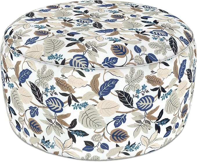 LVTXIII Indoor/Outdoor Extra Large Inflatable Ottoman Pouf D31 x H14 Inch, Round Footstool with Handle, Weather-Resistant Portable Furniture for Patio, Camping, Beach, Breeze Leaves Beige