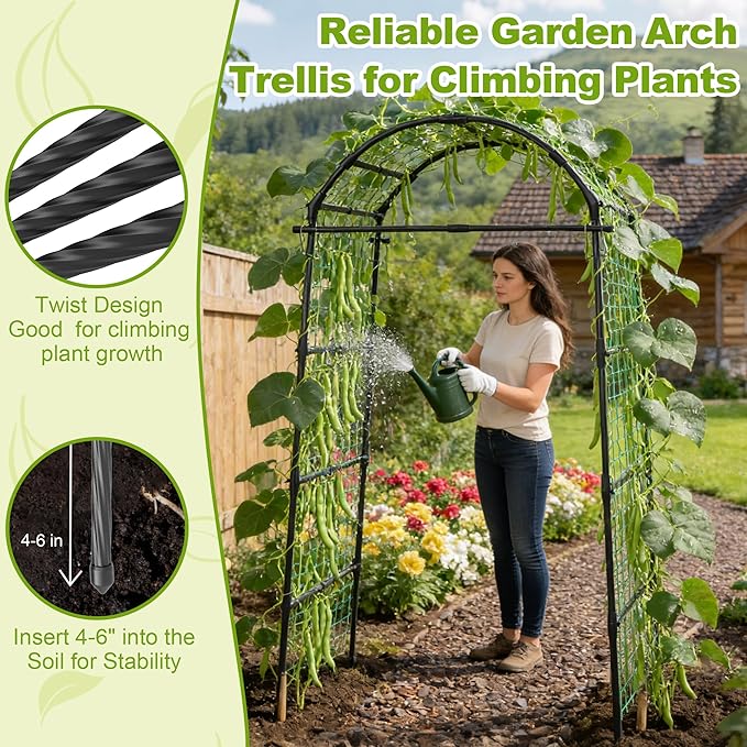 Miory Garden Arch Trellis for Climbing Plants Outdoor, Metal Plants Support Trellis for Climbing Vine Tomato Vegetable Flower Fruit, Cucumber Trellis for Raised Bed (32 x 83 Inch)