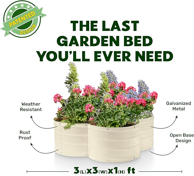 Plant & Plot Galvanized Raised Garden Beds Outdoor // 3×3×1 ft Planter Raised Beds for Gardening, Vegetables, Flowers // Large Metal Garden Box (White) // Patented Tool-Free Design